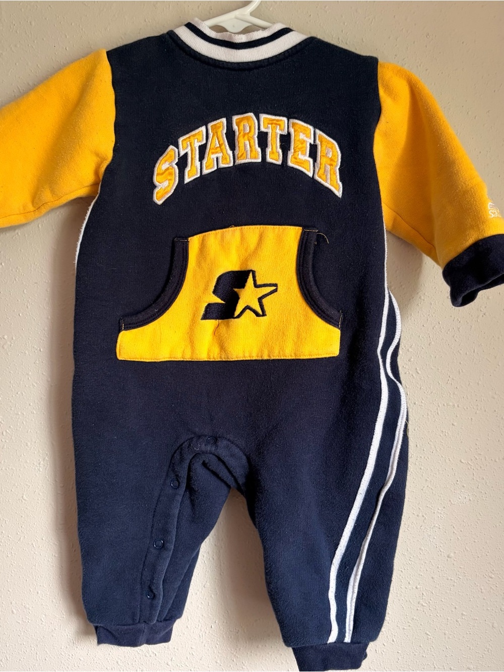 Vintage Starter Navy and Yellow Kids One-Piece Romper